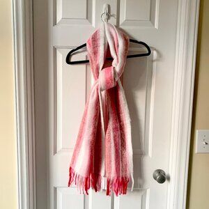 NWT J. Crew Brushed Striped Fringed Scarf, OS, Pink/Red/White